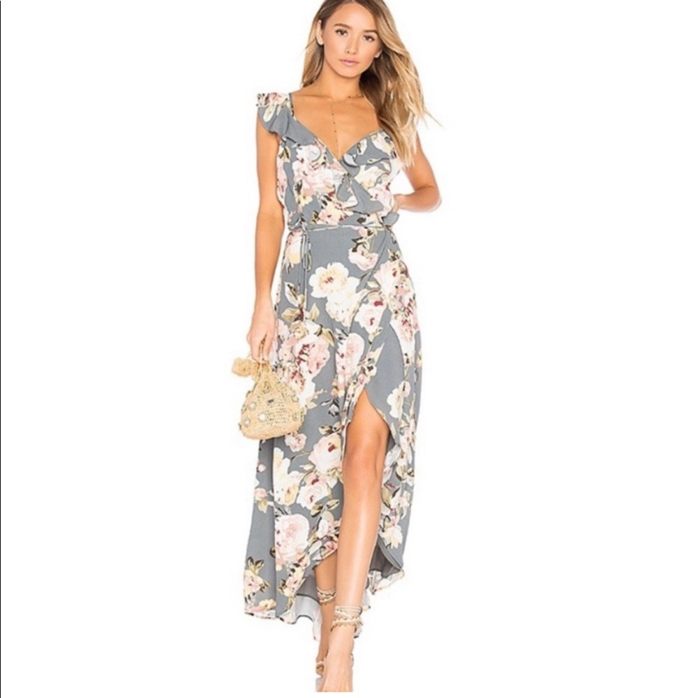 Privacy Please Grey Floral Wrap Dress